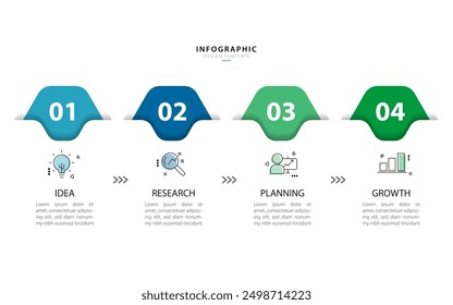 Plantilla de infografía de negocios. 4 Paso de la línea de tiempo de viaje. Diagrama de proceso, 4 opciones sobre fondo blanco, Ilustración vectorial de Elementos de infografía.