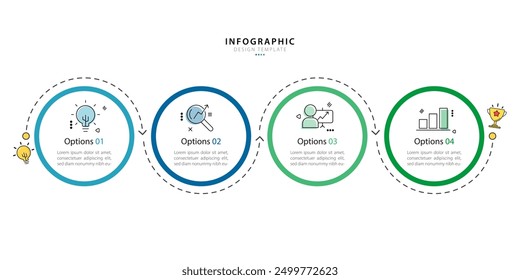 Plantilla de infografía de negocios. 4 Paso de la línea de tiempo de viaje. Diagrama de proceso, 4 opciones sobre fondo blanco, Ilustración vectorial de Elementos de infografía.