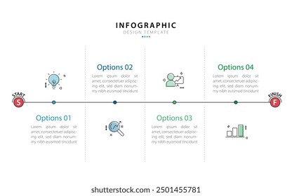 Business infographic template. 4 Step timeline journey. Process diagram, 4 options on white background, Infograph elements vector illustration.