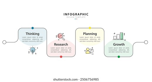 Plantilla de infografía de negocios. 4 Paso de la línea de tiempo de viaje. Diagrama de proceso, 4 opciones sobre fondo blanco, Ilustración vectorial de Elementos de infografía.