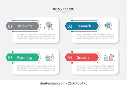 Business infographic template. 4 Step timeline journey. Process diagram, 4 options on white background, Infograph elements vector illustration.