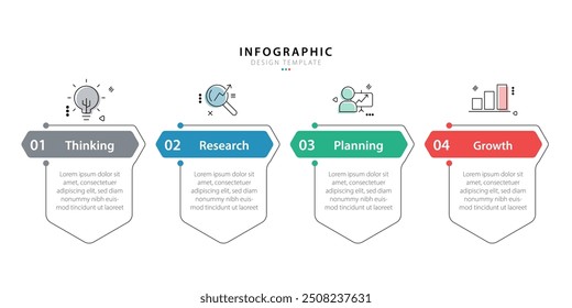 Business infographic template. 4 Step timeline journey. Process diagram, 4 options on white background, Infograph elements vector illustration.