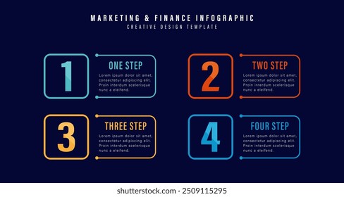 Modelo de infográfico comercial. 4 Passo da jornada do cronograma. Diagrama de processo, 4 opções sobre fundo branco, ilustração de vetor de elementos Infograph