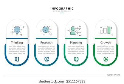 Plantilla de infografía de negocios. 4 Paso de la línea de tiempo de viaje. Diagrama de proceso, 4 opciones sobre fondo blanco, Ilustración vectorial de Elementos de infografía.