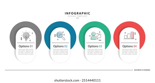 Plantilla de infografía de negocios. 4 Paso de la línea de tiempo de viaje. Diagrama de proceso, 4 opciones sobre fondo blanco, Ilustración vectorial de Elementos de infografía.