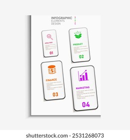Business infographic template. 4 Step timeline journey. Process diagram, 4 options on white background, Infograph elements vector illustration.
