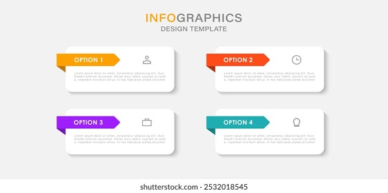 Business infographic template. 4 Step timeline journey. Process diagram, 4 options on white background, Infograph elements vector illustration.