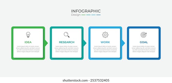 Modelo de infográfico comercial. 4 Passo da jornada do cronograma. Diagrama de processo, 4 opções sobre fundo branco, ilustração de vetor de elementos Infograph