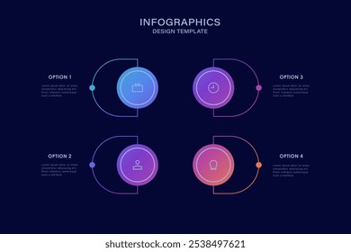 Business infographic template. 4 step journey along the timeline. Process diagram, 4 options or steps infographic elements