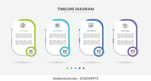 Business infographic template. 4 Step timeline journey. Process diagram, 4 options on white background, Infograph elements