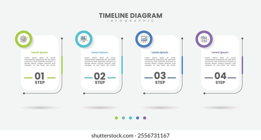Business infographic template. 4 Step timeline journey. Process diagram, 4 options on gray background, Infograph elements