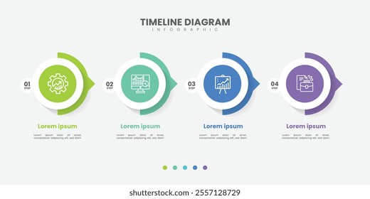 Business infographic template. 4 Step timeline journey. Process diagram, 4 options on white background, Infograph elements