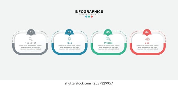 Business infographic template. 4 Step timeline journey. Process diagram, 4 options on white background