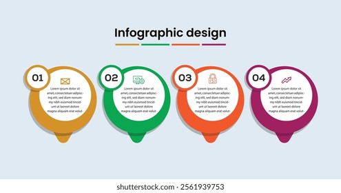 Business infographic template. 4 Step timeline journey. Process diagram, 4 options on white background, Info graph elements vector illustration.