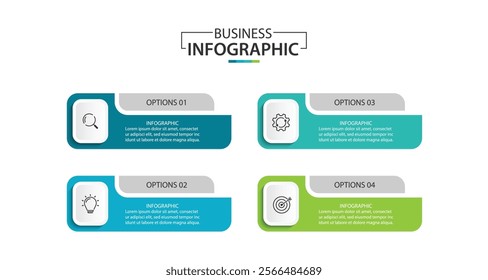 Business infographic template. 4 Step timeline journey. Process diagram, vector illustration