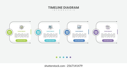 Business infographic template. 4 Step timeline journey. Process diagram, 4 options on white background, Infograph elements
