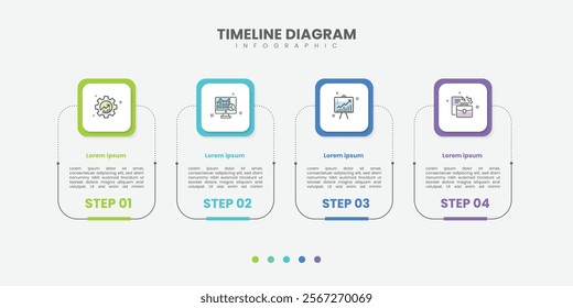 Business infographic template. 4 Step timeline journey. Process diagram, 4 options on white background, Infograph elements
