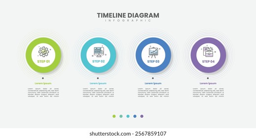 Business infographic template. 4 Step timeline journey. Process diagram, 4 options on white background, Infograph elements