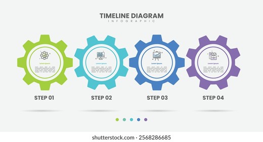 Business infographic template. 4 Step timeline journey. Process diagram, 4 options gear on white background, Infograph elements