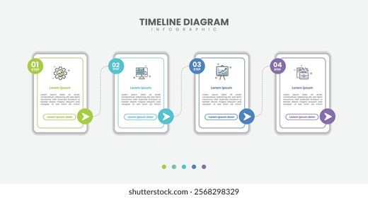 Business infographic template. 4 Step timeline journey. Process diagram, 4 options on white background, Infograph elements