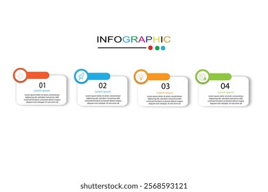 Business infographic template. 4 Step timeline journey. Process diagram, 4 options on white background, Info graph elements vector illustration.