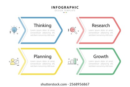 Business infographic template. 4 Step timeline journey. Process diagram, 4 options on white background, Infograph elements vector illustration.