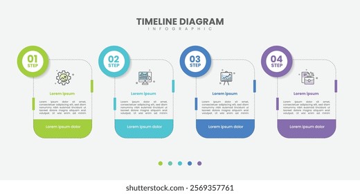 Business infographic template. 4 Step timeline journey. Process diagram, 4 options on white background, Infograph elements