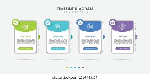 Business infographic template. 4 Step timeline journey. Process diagram, 4 options on white background, Infograph elements
