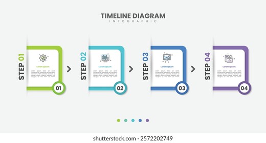 Business infographic template. 4 Step timeline journey. Process diagram, 4 options on white background, Infograph elements