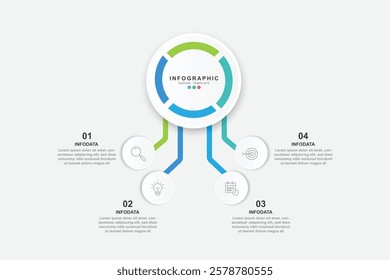 Business infographic template. 4 Step timeline journey. Process diagram, 4 options on white background