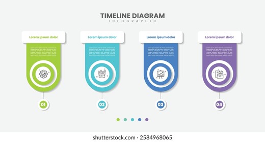 Business infographic template. 4 Step timeline journey. Process diagram, 4 options on white background