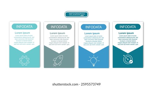 Business infographic template. 4 Step timeline journey. Process diagram, 4 options on white background, vector illustration.