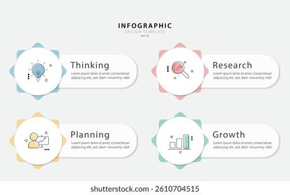 Business infographic template. 4 Step timeline journey. Process diagram, 4 options on white background, Infograph elements vector illustration.