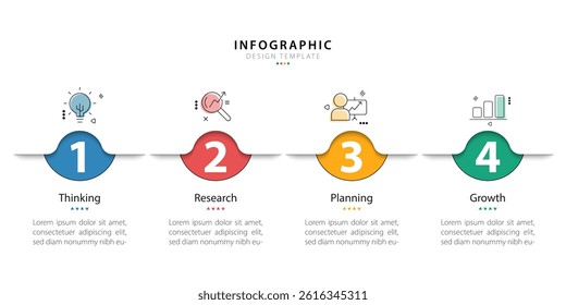 Business infographic template. 4 Step timeline journey. Process diagram, 4 options on white background, Infograph elements vector illustration.