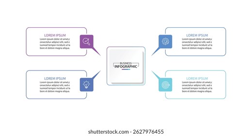 Business infographic template. 4 Step timeline journey. Process diagram, 4 options on white background, Infograph elements vector illustration.
