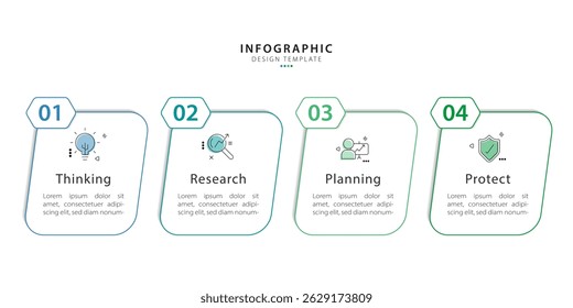 Modelo de infográfico comercial. 4 Passo da jornada do cronograma. Diagrama de processo, 4 opções sobre fundo branco, ilustração vetorial de elementos Infograph.
