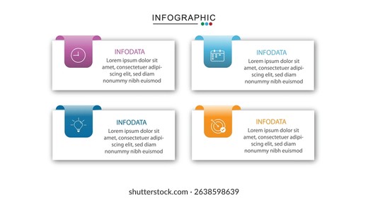 Business infographic template. 4 Step timeline journey. Process diagram, 4 options on white background, Infographic elements vector illustration.