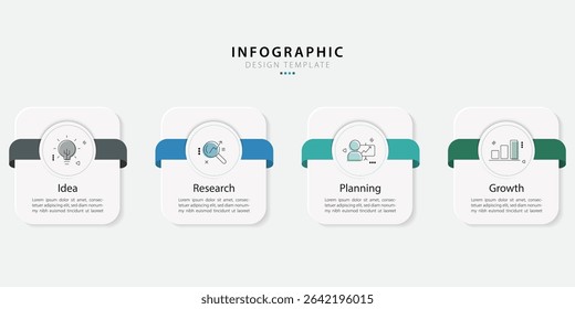 Business infographic template. 4 Step timeline journey. Process diagram, 4 options on white background, Infograph elements vector illustration.