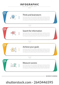 Business infographic template. 4 Step timeline journey. Process diagram, 4 options on white background, Infograph elements vector illustration.
