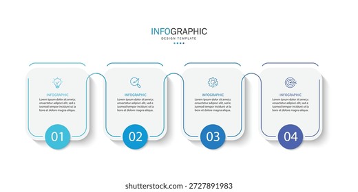 Vorlage für Geschäftsinformationen. 4 Schritt Zeitlinie Reise. Prozessdiagramm, Infografik-Elemente, Vektorgrafik.