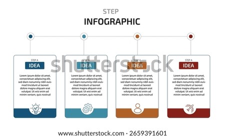 Business infographic template. 4 Step timeline journey. Process diagram, 4 options on white background, Infographic elements vector illustration.