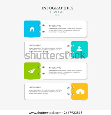 Business infographic template. 4 Step timeline journey. Process diagram, 4 options on white background, Infograph elements vector illustration.