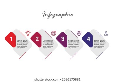 Business Infographic Template with 4 Steps for Strategic Planning, Corporate Reports, and Marketing Data, Modern Vector Graphic.