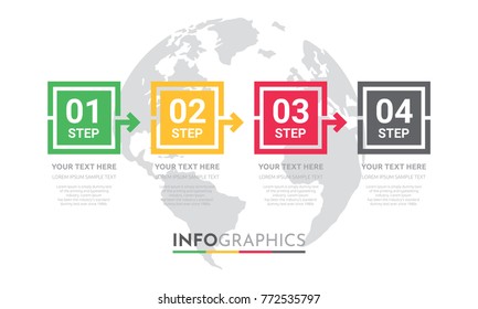 Business Info-graphic Template with 4 steps Rastafarian Colors design, Timeline 4 step, labels design, Process control, Vector info-graphic element, Flat style vector illustration EPS 10.