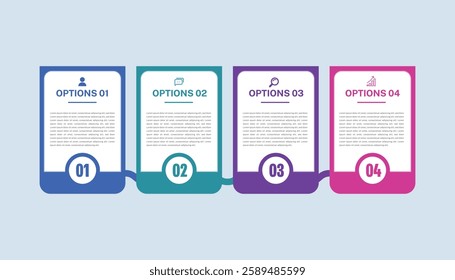 Business infographic template. 4-step timeline journey. Process diagram, 4 options on a blue background, Infographic elements.