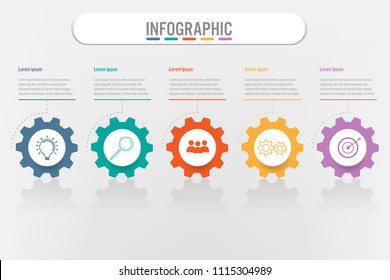 Business infographic template with 5 gear options, Abstract elements diagram or processes and business flat icon, Vector business template for presentation.Creative concept for infographic.
