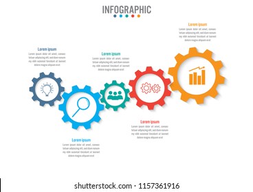Business infographic template with 5 options gear shape, Abstract elements diagram or processes and business flat icon, Vector business template for presentation.Creative concept for infographic.