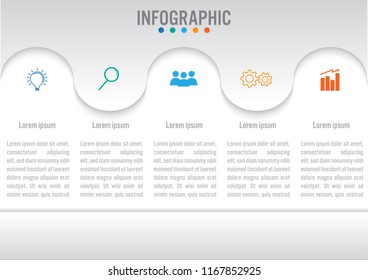 Business infographic template with 5 options curve line, Abstract elements diagram or processes and business flat icon, Vector business template for presentation.Creative concept for infographic.
