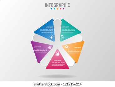 Business infographic template with 5 options pentagonal shape