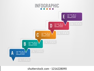 Business infographic template with 5 options message box shape, Vector business template for presentation.
